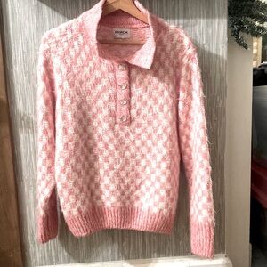 FRNCH Pink Cowl Neck Sweater with Geometric Pattern